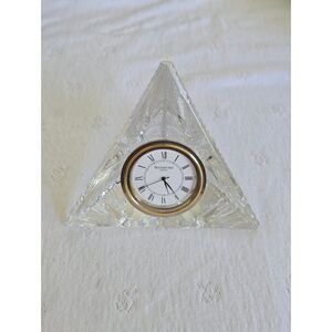 Waterford Crystal Pyramid Desk Clock with Gold Bezel